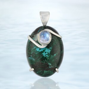 Moonstone & Chrysocolla Silver Pendant