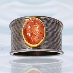 Sunstone Black Rhodium Ring Size 11