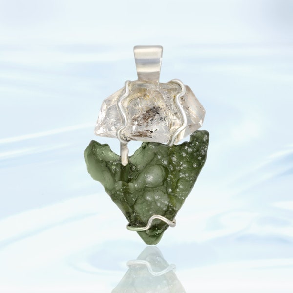 Quartz Crystal & Moldavite Pendant