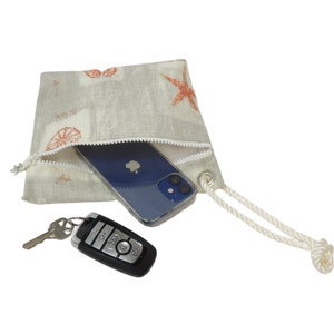 Wristlet Purse, Coastal Design Fabric, Sailcloth Lined, Makeup Bag, Gifts for Girls, Gifts for Sailors, Women Who Sail, Made in the USA!