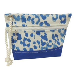 Wristlet Purse, Blue Animal Print Outdoor Fabric and Sunbrella®, Lined with Sailcloth