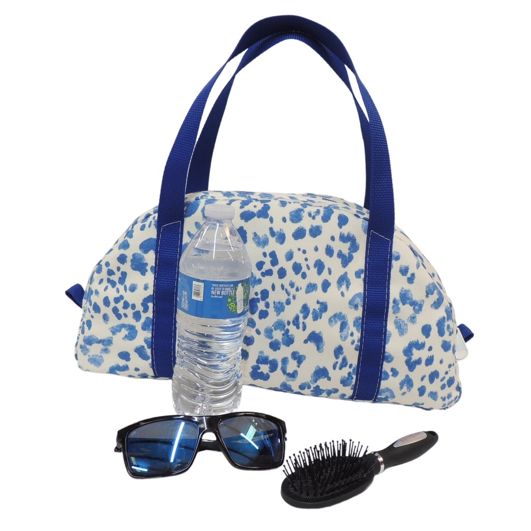 Mini Duffle Bag, Small Gym Tote, Girls Overnight Bag, Blue Animal Print