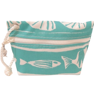Wristlet Purse, Turquoise Fish Tribal Design, Sailcloth Lined, Nautical, Small Makeup Bag, Gifts for Sailors, Women Who Sail, Made in USA!