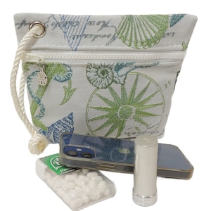 Monedero de pulsera, tela náutica azul y verde, forro de tela de vela, bolsa de maquillaje pequeña, regalo para mamá o novia, bolso de barco náutico