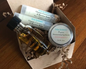 Organic LIP CARE Gift Set / Sugar Lip Scrub / Shea Butter Lip Scrub / Coconut Oil Lip Scrub / Peppermint Scrub / Lip Scrub