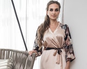 Floral Silk Robe / Blush Silk Robe / Floral Satin Kimono / Bridal Robe / Powder Satin Robe / Silk Bride Robe