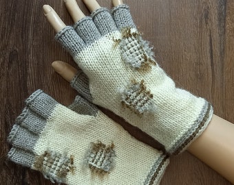 Hand-knitted cream color gloves with half fingers, Gloves&Mittens,Gift Ideas, Christmas gift, Arm warmers, Handmade arm warmers