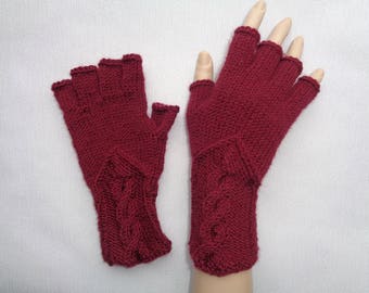 Hand-knitted burgundy color gloves with half fingers, Gloves & Mittens, Gift Ideas, Grey gloves, Christmas gift,Arm warmers,Burgundy mittens