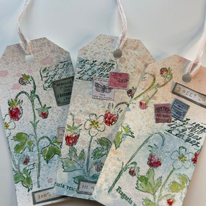 Fatto a mano,unico,artigianato di carta,acquerello,etichetta regalo, nucleo di cottage,timbro,effimera,citazione,vintage,regalo,fragola,etichetta,presente