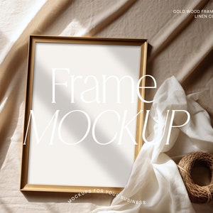 Gold Wood Frame Mockup, 3:4 Wooden Frame, 12x16 Mock Up Wall Art, Vertical Styled Frame Instant Download