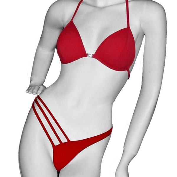 Red 2-piece size small, Cross-over Straps Hook to the Bottoms in back, Fitness Posing Bodybuilder Swimsuit Figure Competition Bikini Pageant