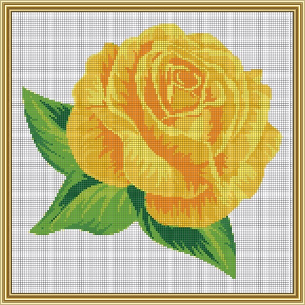 Golden Yellow Anniversary Single Rose Wedding Flower Romantic Counted Cross Stitch Decorative Floral Initial Embroidery Pattern PDF Download