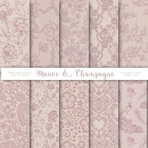 Mauve auf Champagner 2018 Hochzeitsfarben 10 Blatt Sortiment digital bedruckbares Kraft Papier, Scrapbooking, Hochzeit, Karten, Etiketten, Herunterladbar