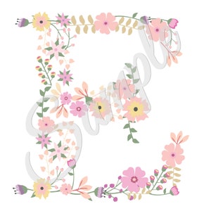 Räknat korsstygn med blommigt monogram, initial bokstav E, broderimönster PDF-nedladdning