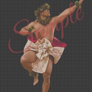 Kahiko Kane Male Traditional Hula Dancer Digital Counted Cross Stitch Embroidery Pattern