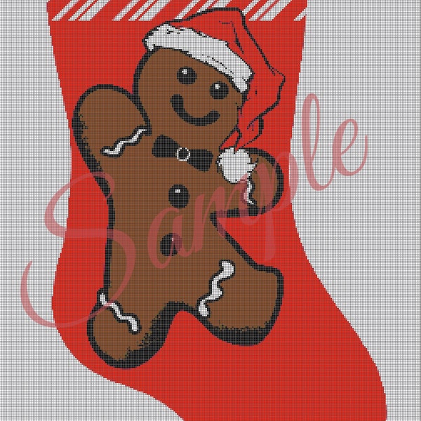 Gingerbread Cookie Christmas Stocking Counted Cross Stitch Embroidery Pattern PDF Download