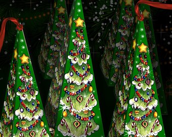 Cute Christmas Tree Pyramid Triangle Goody Treats Box 6.5" tall X 2" square Printable Digital Download Party Favor Candy Gifts Presents