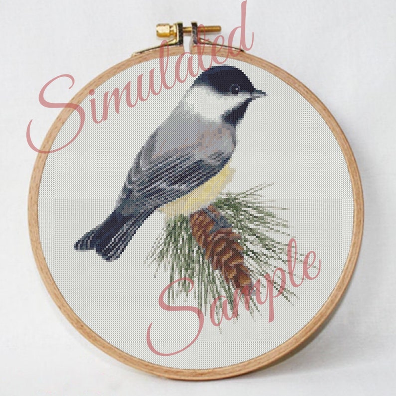 Maine State Bird Chickadee And White Pine Cone Flower Digital Small Scale Counted Cross Stitch Embroidery Pattern Pdf Download Fiber Arts Art Collectibles Delage Com Br