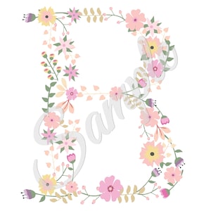 Counted Cross Stitch Floral Monogram Initial Letter B Embroidery Pattern PDF Download