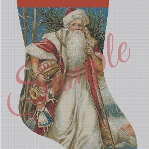 Antique Vintage Santa Claus Father Christmas Saint Nicolas Christmas Stocking Counted Cross Stitch Embroidery Pattern PDF Download