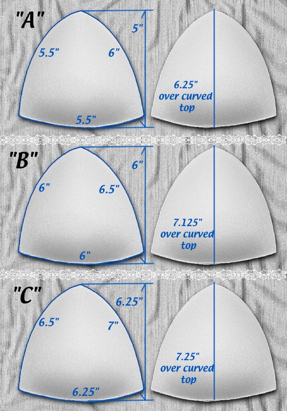 Satiny Tricot Covered Push-up Triangle Bra Cups for Bra, Gown, Swimsuit,  Wedding, Prom. Sew-in White, Size C 