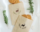 Kraft Paper Bags - Christmas Holiday Modern Deer Design - 5 