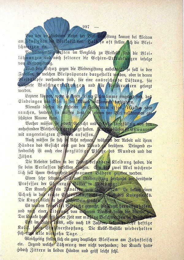I'M BLUE Water Lily and Butterfly dictionary Art Print - Etsy