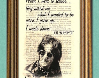 JOHN LENNON Beatles - HAPPY - Dictionary art print - Wall Art - book page print recycled