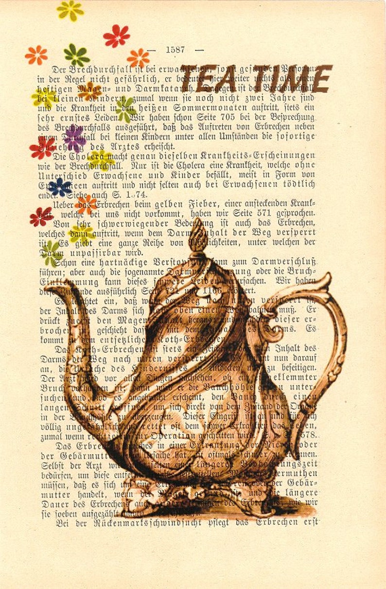 TEA TIME Dictionary Art Print Wall Decoration Antique Book Page