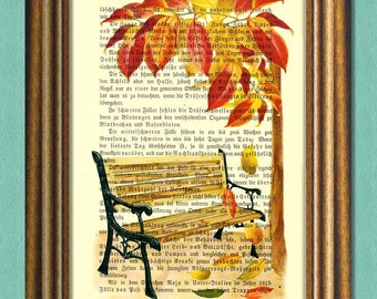 AUTUMN -Dictionary Art Print- Wall Art - Upcycled Antique Page Book Print