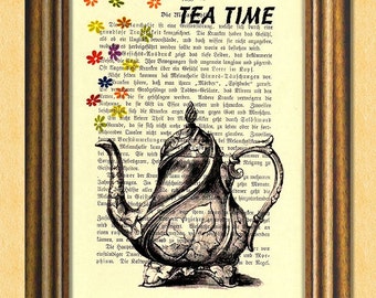 TEA TIME -  Dictionary art print - Wall Decoration - Antique Book Page upcycled - Art Print Dictionary