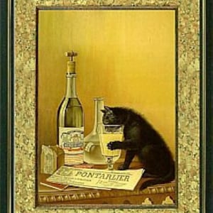 THIRSTY CAT Vintage Art Print Art Nouveau image 3