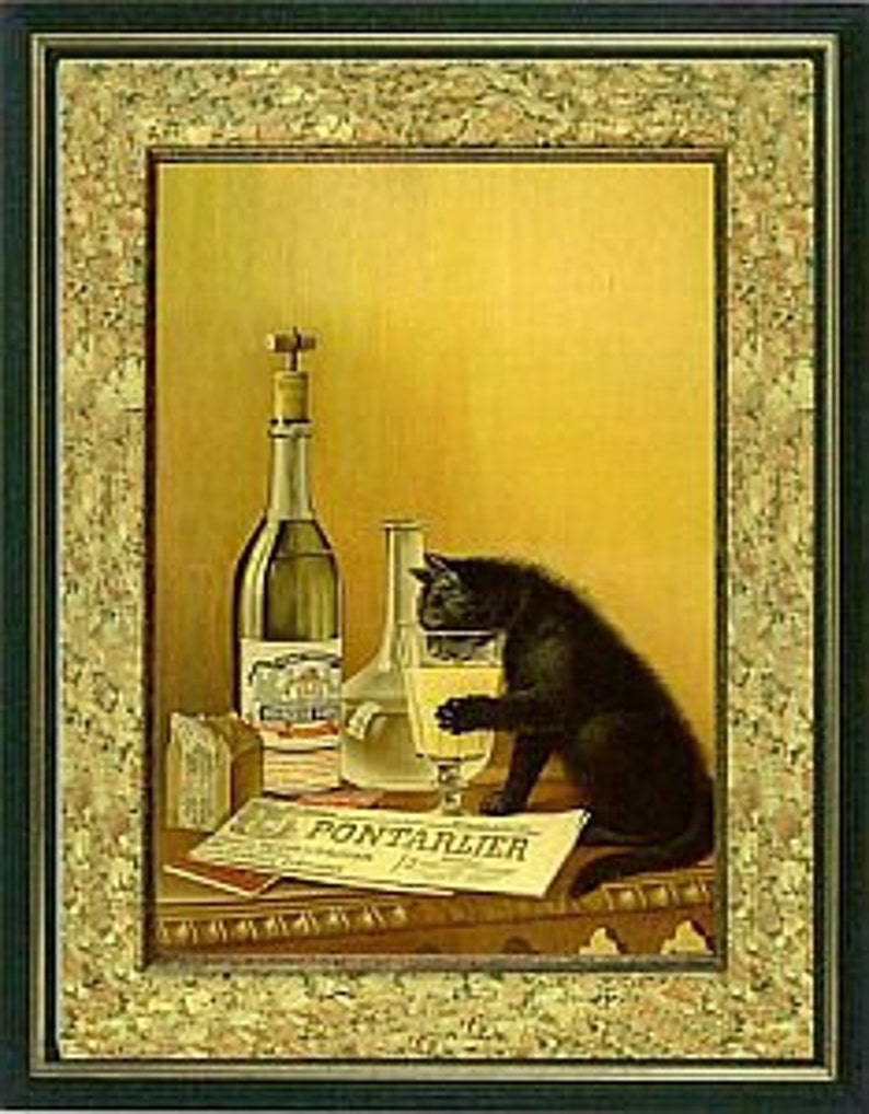 THIRSTY CAT Vintage Art Print Art Nouveau image 3