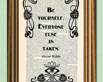 BE YOURSELF -  Oscar Wilde Quote - Dictionary art - Antique book page recycled - Wall art