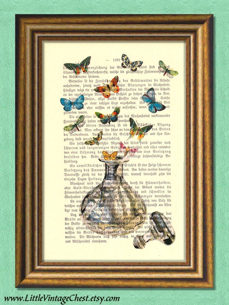 COLORS OF FRAGRANCE Perfume Bottle & Butterflies Dictionary art print vintage page print recycled Antique Book Page upcycled image 1