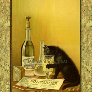 THIRSTY CAT Vintage Art Print Art Nouveau image 2