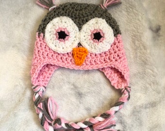 Crochet owl hat, owl ear flap hat, baby owl hat, children’s owl hat, adult owl hat, baby photo prop, crochet photo prop, crochet woodland ha