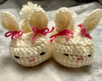 Crochet bunny booties, crochet bunny slippers, crochet baby booties, crochet toddler slippers, crochet Easter booties