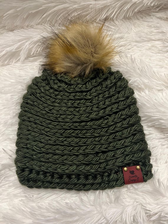 Crochet Winter Hat, Crochet Pom Pom Hat, Crochet Green Hat  display picture 2