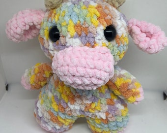 Crochet cow plushie, cow toy, multicolored cow plushie