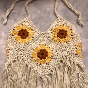 Crochet sunflower tank top, crochet boho sunflower, little girl tank top, baby tank top, crochet baby clothes