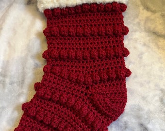 Crochet Christmas stocking, crochet stocking, bobble Christmas stocking, red Christmas stocking, Christmas decor, holiday decor