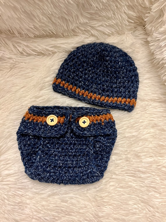 Crochet Baby Hat and Diaper Cover Jeans Hat and Diaper Cover Crochet Jeans Crochet Baby Photo Prop Etsy