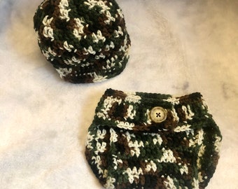 Crochet camo baby outfit, crochet camouflage outfit, crochet army outfit, crochet photo prop, army photo prop, camouflage photo prop