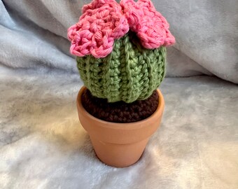 Crochet cactus, crochet home decor, round barrel crochet cactus