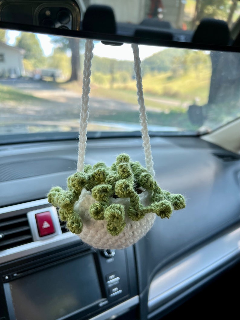 Crochet car hanging, crochet mirror hanger, crochet string of pearls car mirror hanger image 1