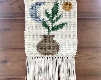 Crochet wall hanging, fern wall hanging, sun and moon wall hanging, crochet home decor wall home decor