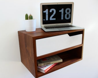 Floating Nightstand, with Shelf, walnut hardwood 20" L