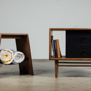 Walnut and Leather 2 drawer Side Table, Nightstand