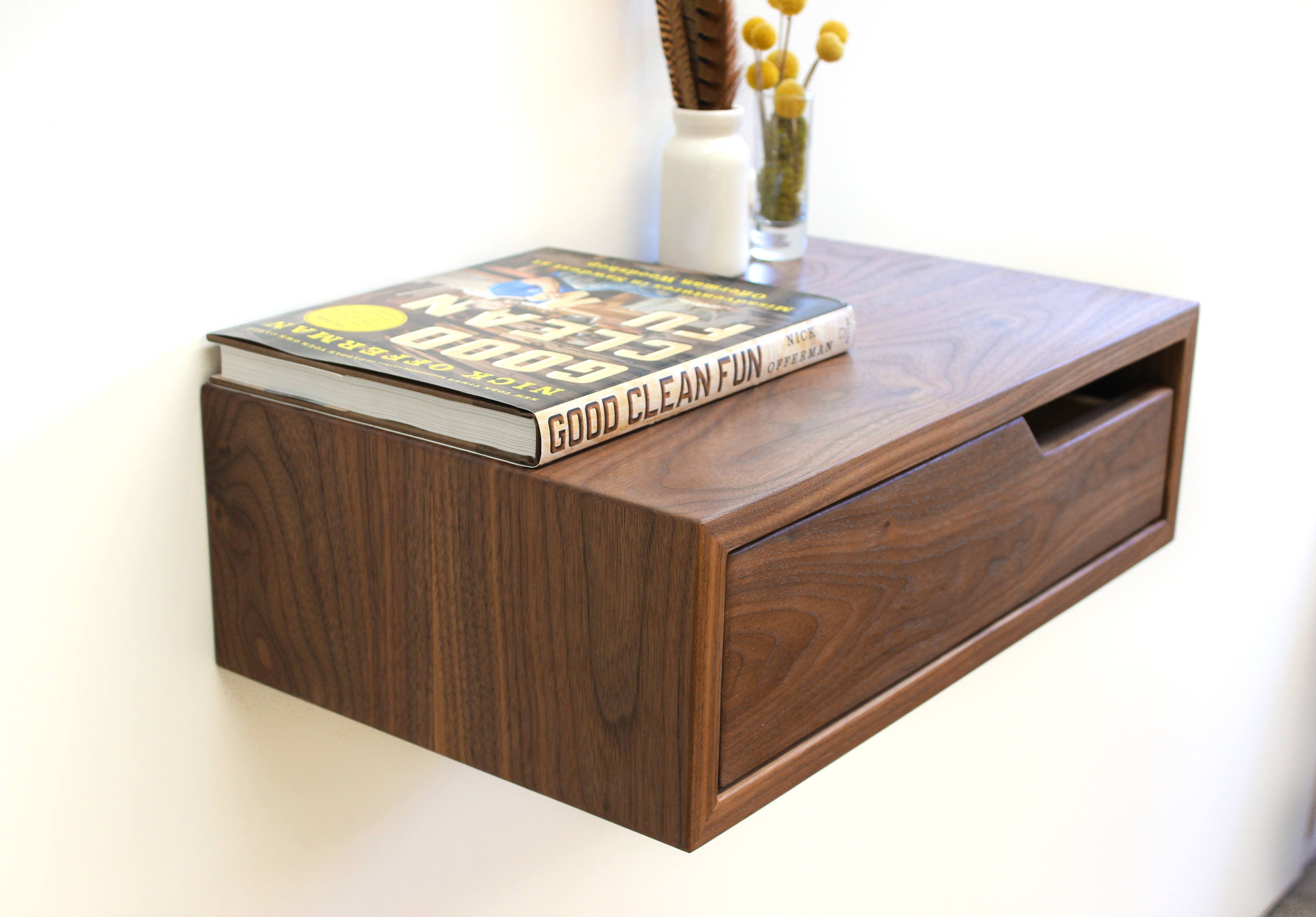 Walnut Hanging Nightstand / Bedside Table Etsy
